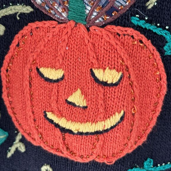 Bobbie Brooks Halloween Vest Vtg 90s Jack-o-Lantern Plaid Pumpkin Embroidery 22W - Picture 4 of 10